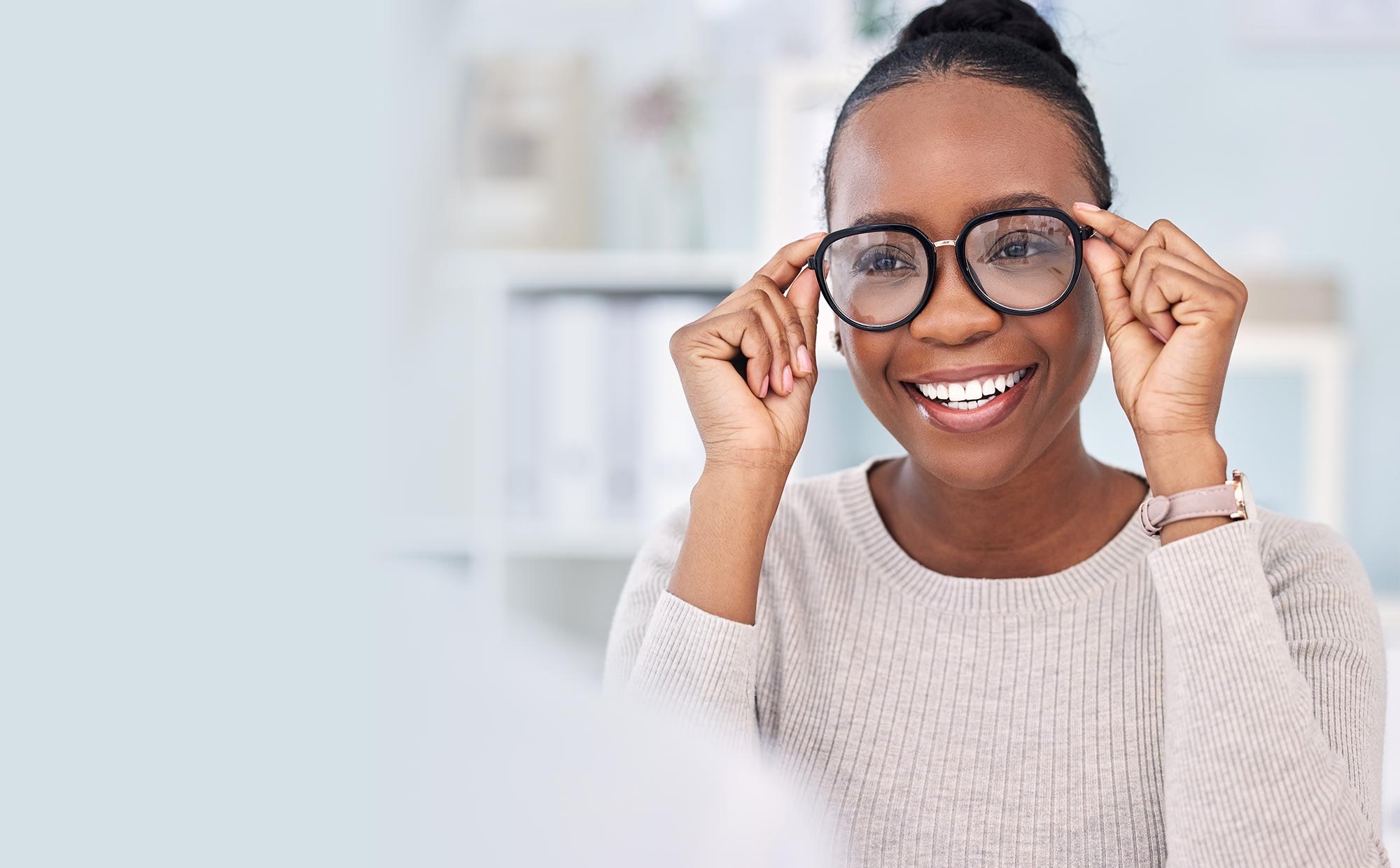 patient trying on new glasses