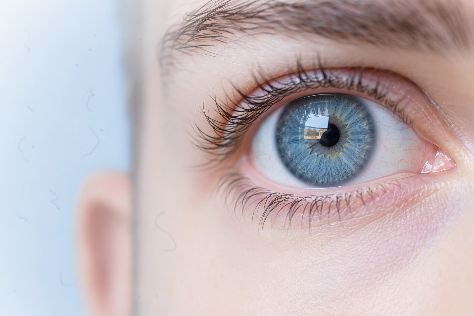 Close-up of blue eye with floaters